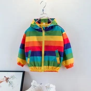 LZH 2020 Jeseň Nové Detské Oblečenie Baby Chlapci, Dievčatá Rainbow Prekladané Bunda s Kapucňou Módne Bežné Farby Zodpovedajúce Windbreaker