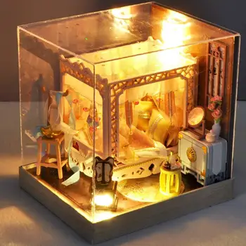 DIY chata kreatívne ručné model malý dom narodeniny Vianočný darček budovy model ornament drevené hračky