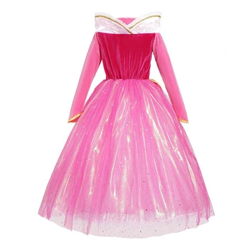 Šípková Ruženka Kostým Princezná Aurora Šaty pre Dievča Sequined Ružové Šaty Deti Dlhý Rukáv Cosplay Halloween Karneval Šaty