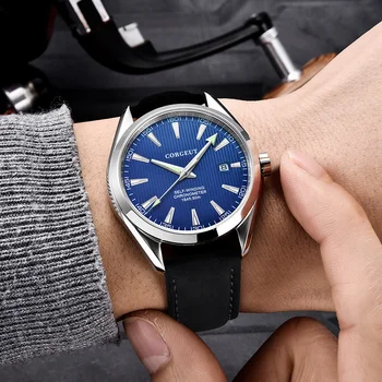 Top značky módnych Corgeut 41mm mužov hodiny kalendár Automatické relogio masculino black Dial Zafírové Sklo luxusné muži hodinky