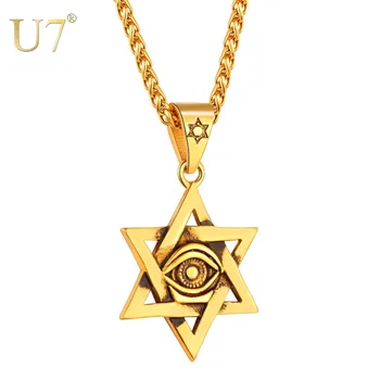 U7 Židovskej Šperky Magen Červená Hviezda David Náhrdelník / Oči Hexagram Prívesok Náhrdelníky Izrael Šperky Pre Mužov/Ženy P805