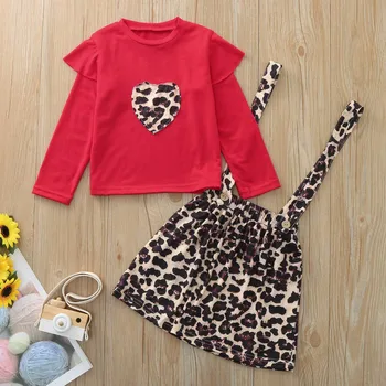 Dieťa Valentines Day Oblečenie Dievčatá Oblečenie Nastaviť Dlhý Rukáv Top Podväzkové Leopard Sukne Valentines Day Oblečenie Batoľa Dievča Oblečenie