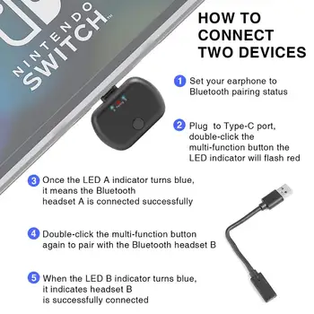 UCable Bluetooth 5.0 Stereo USB Typ-C Audio Vysielač pre Prepnutie Prijímača Adaptér Adaptér, Nintendo Prepínač PS4 TV PC