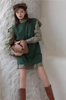 CHEERART Jeseň 2020 Turtleneck Dlhý Rukáv Šaty Žien Vintage Zelená Falošné 2 Ks Mini Šaty Módneho Návrhára Oblečenie