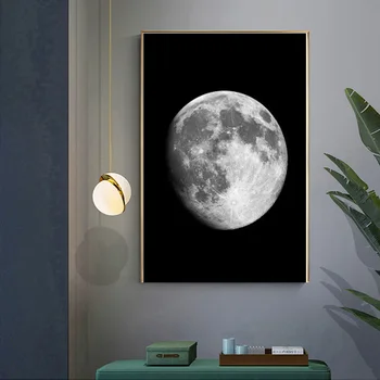 Čierna a biela astronaut mesiac dekorácie, maliarske štúdio plátno na maľovanie domov, obývacia izba, jedáleň