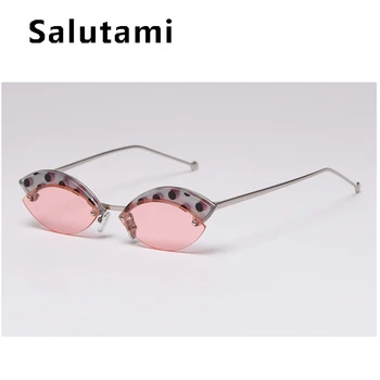 2020 Nové Luxusné Značky Tlač Point Cat Eye Slnečné Okuliare Pre Ženy Retro Kovové Malé Elegantné Slnečné Okuliare Žena Ružové Odtiene Čiernej