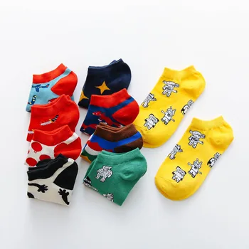 5 Pair/Súbor dámske Bavlnené Letné Ponožky Vytlačené Šťastný Bežné Prekladané Tenké Neviditeľné Ponožky Zábavné Kawaii Roztomilý Krátke Ponožky Mužov
