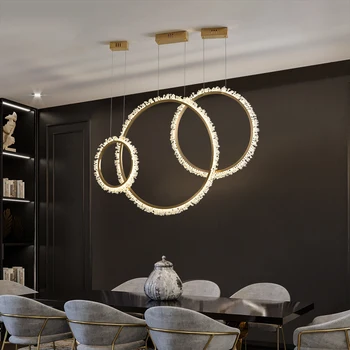 Moderné led luster pre jedáleň dizajn krúžok krištáľové lampy zlato domova závesné svietidlá luxusné cristal svetlo