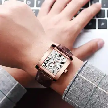 Luxusné Značky CHENXI Námestie Muži Hodinky s Jedinečným Dizajnom Rose Gold Kalendár stopky pravej Kože Quartz Obchodné hodiny, Hodinky