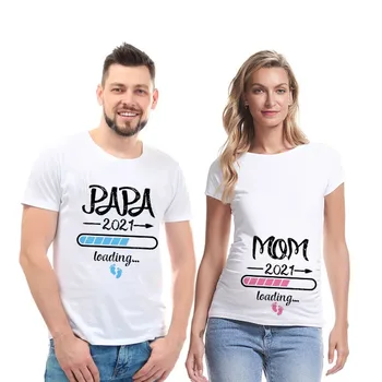 2021 Nový Roztomilý Otec +Mama+ Dieťa Vytlačené Pár Materskej T-Shirt Tehotenstva Oznámenie Tričko Pár Tehotné Tričko
