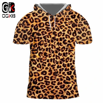 OGKB Kapucňou Tee Tričko Hombre Nové Krátke Zviera 3D Tričko Tlač Leopard Streetwear 5XL 6XL Costuming Muž Jar mikina s Kapucňou T-shirt
