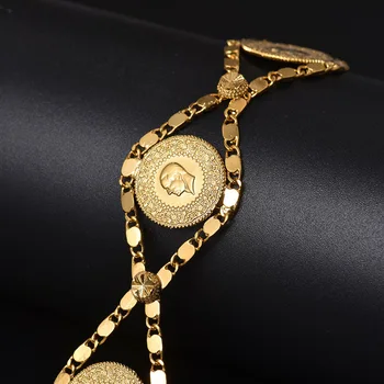 Zlatá Farba Turci Simgesi Osmanli Turasi Moslimských Islam Náramok Arabských Šperky Afriky Dĺžka 24 CM Turecko Mince Náramok pre Ženy