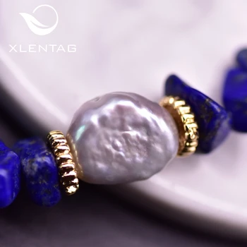 XlentAg Prírodné Lapis Lazuli White Pearl Ženy Náramok Zlým Okom Kameň Priateľstva, Svadobné Dary Lásky Módne Šperky GB0201B