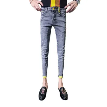 Veľkoobchod 2020 Módne Sociálne mužov chudá džínsy homme mladý muž ducha chlap džínsy trendy pánske slim džínsy členok dĺžka nohavice