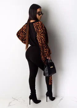 Ženy Tepláková súprava leopardím vzorom Hadej Kože Kamufláž Vytlačené Panelled Dve Kus Ženy OL Štýl Ženské Oblečenie