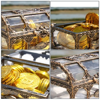 Plastové Transparentné Pirate Treasure Box Crystal Drahokam Šperky Box Úložný Organizátor Hrudníka Treasure Box Pre Šperky Gem Trinket Box