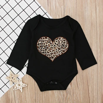 Rorychen Nová Jar, Jeseň Batoľa Detská Baby Girls Long Sleeve Bavlna Romper Leopard Láska Srdce Jumpsuit Oblečenie