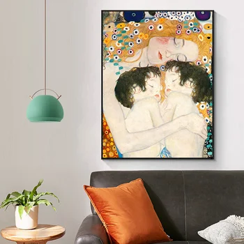 Matka Lásky Dvojičky Dieťa Plátno na Maľovanie Gustav Klimt Reprodukcia Wall Art Plátno Plagáty Vytlačí Obrázok pre Obývacia Izba Dekor