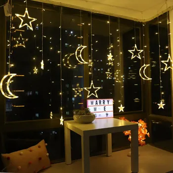 Moon Star Lampa LED Lampa String In Vianočné Osvetlenie, Dekorácie Dovolenku Svetlá Opony Lampa Svadobné Neónové Svietidlo 220v víla svetlo