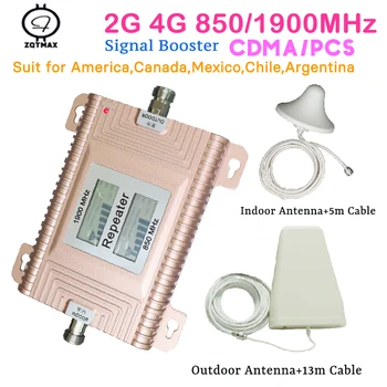 ZQTMAX 850 1900 mobilný telefón signál booster 850Mhz 1900Mhz GSM repeater 2G, 3G, 4G repetidor de sinal mobilné pre smart home nastaviť