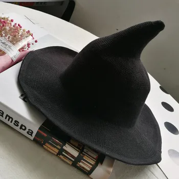Halloween Čarodejnice Klobúk Muži Ženy Vlna Pletený Hat Módne Pevné Skladací Klobúk Široký Priedušná Klobúk Legrační Klobúk Priateľka Darčeky Z0803