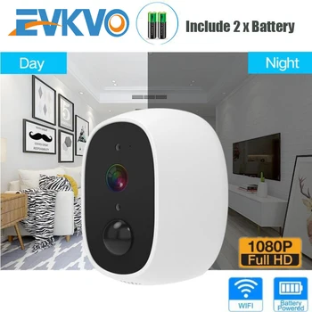 EVKVO Bezpečnostné IP Kamera WiFi Bezdrôtové pripojenie s rozlíšením Full HD 1080P Nabíjateľná Batéria Fotoaparátu IR Nočné Videnie Vonkajší Krytý 2 Way Audio CCTV
