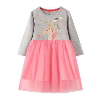 2020 Nové Dievčatá Princezná Šaty Tylu Nášivka Jeseň Jar Detské Bavlnené Oblečenie, Módne Deti Party Šaty