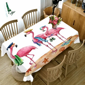 Nordic štýl Svadby 3D Okrúhly Obrus Cartoon Červená Flamingo Vzor Umývateľný Polyester Bavlna Obdĺžnikový Jedálenský Stôl Handričkou