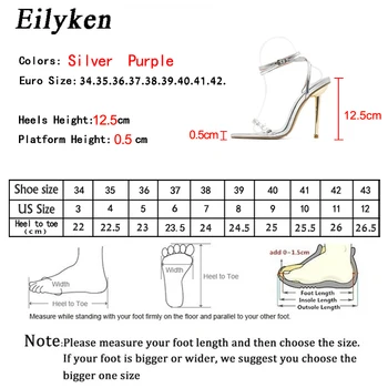 Eilyken Sexy nočný klub Stiletto Striptérka Podpätky Módne PVC Transparentné Crystal Drahokamu Sandále Ženy Strany Svadobné Topánky