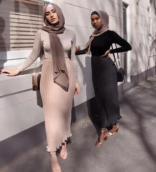 Móda Ženy Zloženke Moslimských Sukne Abaya Šifón Dlhé Sukne Princezná Elegantné Moslimských Dna Členok-dĺžka Strany Islamské Oblečenie