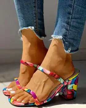 2020 Žien Nové Letné Sandále Silné Päty Papuče Candy Farby dámske Sandále Stredný Náklon Módne Outwear zapatos de mujer