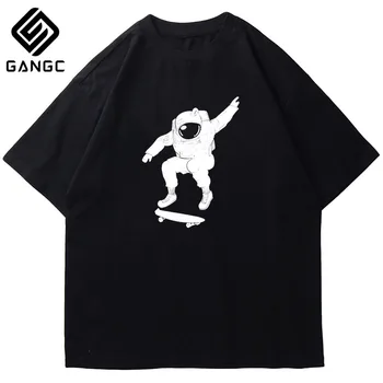 Vtipné dizajn Bavlny bežné krátky rukáv astronaut tlač mužov T shirt O-krku pletený Vintage textílie ulici muži t-shirt