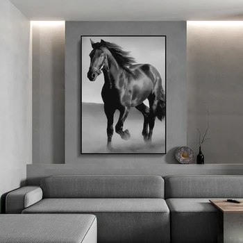 Nordic Moderný Čierny Kôň Zvierat Umelecké Plátno Maľovaní Plagátov a Tlač Múr Umenia pre Obývacia Izba Domova (Bez Rámu)