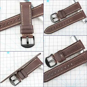 MAIKES Ručné Originálne Kožené remienky 20 mm 22 mm 24 mm Black Pracky Cowhide Watchbands Pre MIDO Rolex Popruh