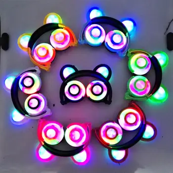 Roztomilý Skladacie Bezdrôtová Panda Bear Ear Slúchadlá Deti Headset Cosplay Slúchadlá s LED Blikajúce Chlapci Dievčatá