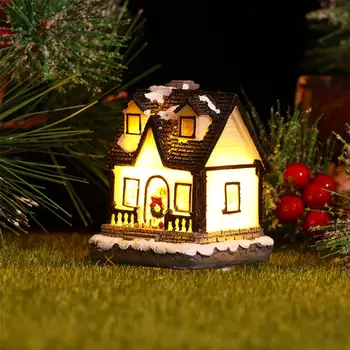 1Pc Svetelné Vianočné Dom S LED Svetlom Živice Villa Dekorácie, Remeselné Led Svietiace Vianočné Dom Vianočný Darček Rozloženie Ornament