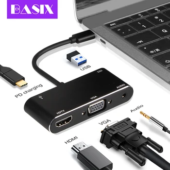 USB C HUB Typ C Dokovacej Stanice, USB-C Adaptér Kombinovaný s USB 3.0 Typ C Port kompatibilný s HDMI VGA a Audio Pre MacBook Pro USB HUB
