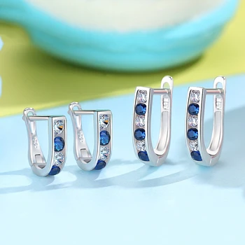2019 Módne Šperky Modrá Kolo Kameň Crystal Hoop Náušnice 925 Sterling Silver Šperky Pre Dievčatá, Baby, Rodinnú Oslavu Dar