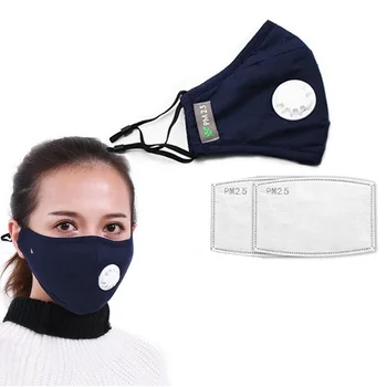 Bavlnenou Úst Tvár Masku s 2 Filter Uhlíkom Vetru Úst-utlmiť pre Mužov, Ženy Black Fashion mascarilla