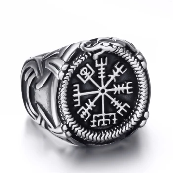 Elfasio Viking Valknut Pirát Kompas Severanov Škandinávskych Text Symbol Mužov Nerezový Krúžok Vintage Šperky