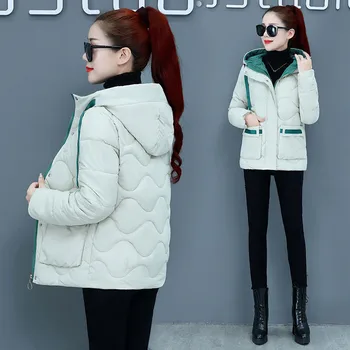 Zimná Bunda 2020 Ženy Kabát S Kapucňou Vetrovka Teplé Zahustiť Krátke Kabáty Bežné Parkas Bavlna Čalúnená Základné Outwear Plus Veľkosť P809