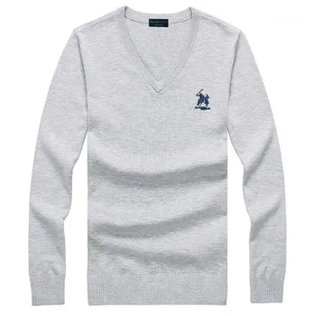 Vyšívané Polo logo jeseň zima 2019 pánske V-Neck Sveter pánske mládež trend čistej bavlny klesnutie tričko slim zrastov 8508