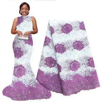 Africké Korálkové Čipky Textílie 5 metrov Vyšívané Oka Textílie, Čipky Afriky Čipky Vysokej Kvality Guipure Čipky na spoločenské a Svadobné