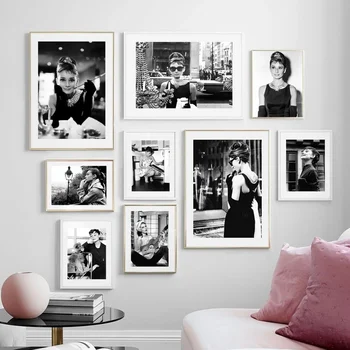 Film Star Audrey Hepburn Plagáty A Vytlačí Čiernej Na Bielu Stenu, Umelecké Plátno, Maľovanie Obrazov Na Stenu Pre Obývacia Izba Nordic Dekor