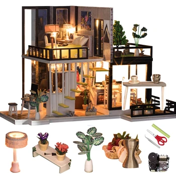 Miniatúrne Doll House Nábytok Moderný Model Budovy Veľký Drevený Dom Roombox Vianočný Darček Hračky Pre Deti Diy Domček Pre Bábiky Auta