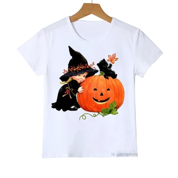 Chlapci dievčatá mačky a tekvicové zviera tlače T-shirt chlapcov Halloween deti oblečenie pre mužov a ženy tričko Harajuku krátke rukáv top