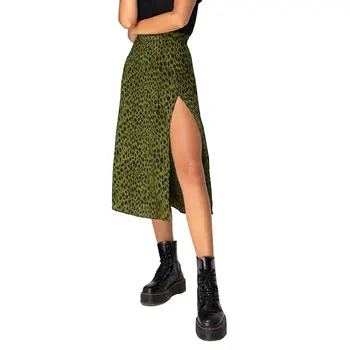 Ženy Lete Split Leopard Sukne 2020 Zelená Módne Dlhé Sukne Sexy Ženy, Streetwear Voľné Lady Oblečenie Black Polovici Teľa Sukne