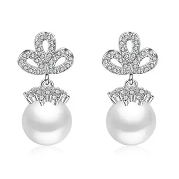 Nový príchod kvalitnú módu shiny pearl crystal 925 sterling silver dámy'stud náušnice ženy šperky drop shipping