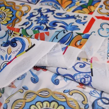 Letná tenká 100D šifón textílie sicílskej majolika vytlačené mäkké šifón tissu handričkou šifón pre ženy long beach šaty DIY šitie
