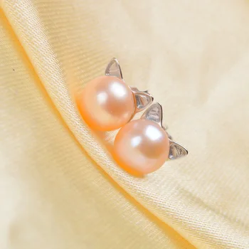 ASHIQI Skutočné 925 Sterling Silver Mačka Stud Náušnice 7-8mm Prírodné Sladkovodné perly pre Ženy & Dievčatá darček